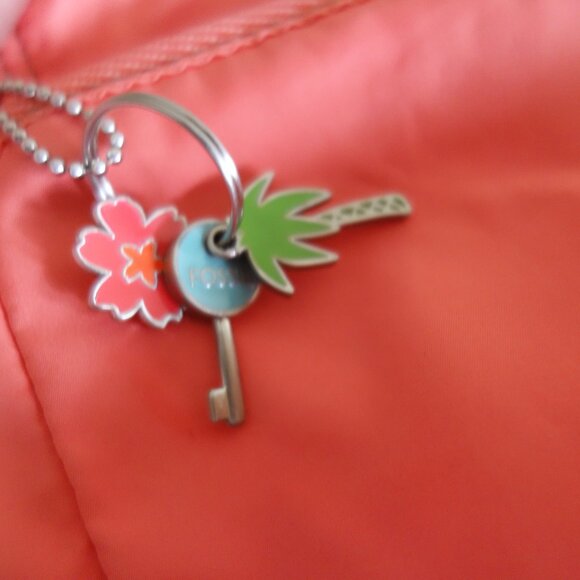 FOSSIL Summer Vacation Orange Shoulder Bag w/ charms - Picture 6 of 9